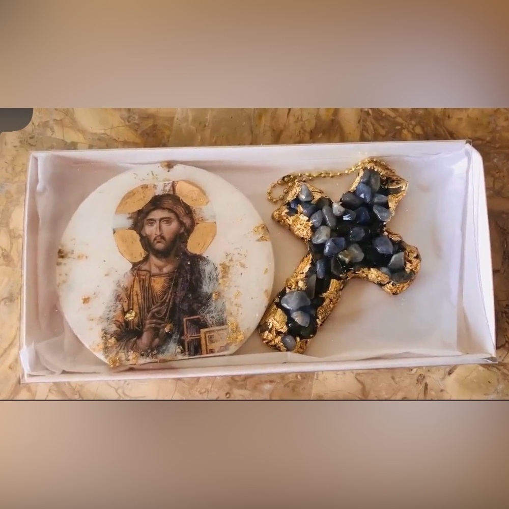 RELIGIOUS ICON & CROSS BLUE QUARTZ